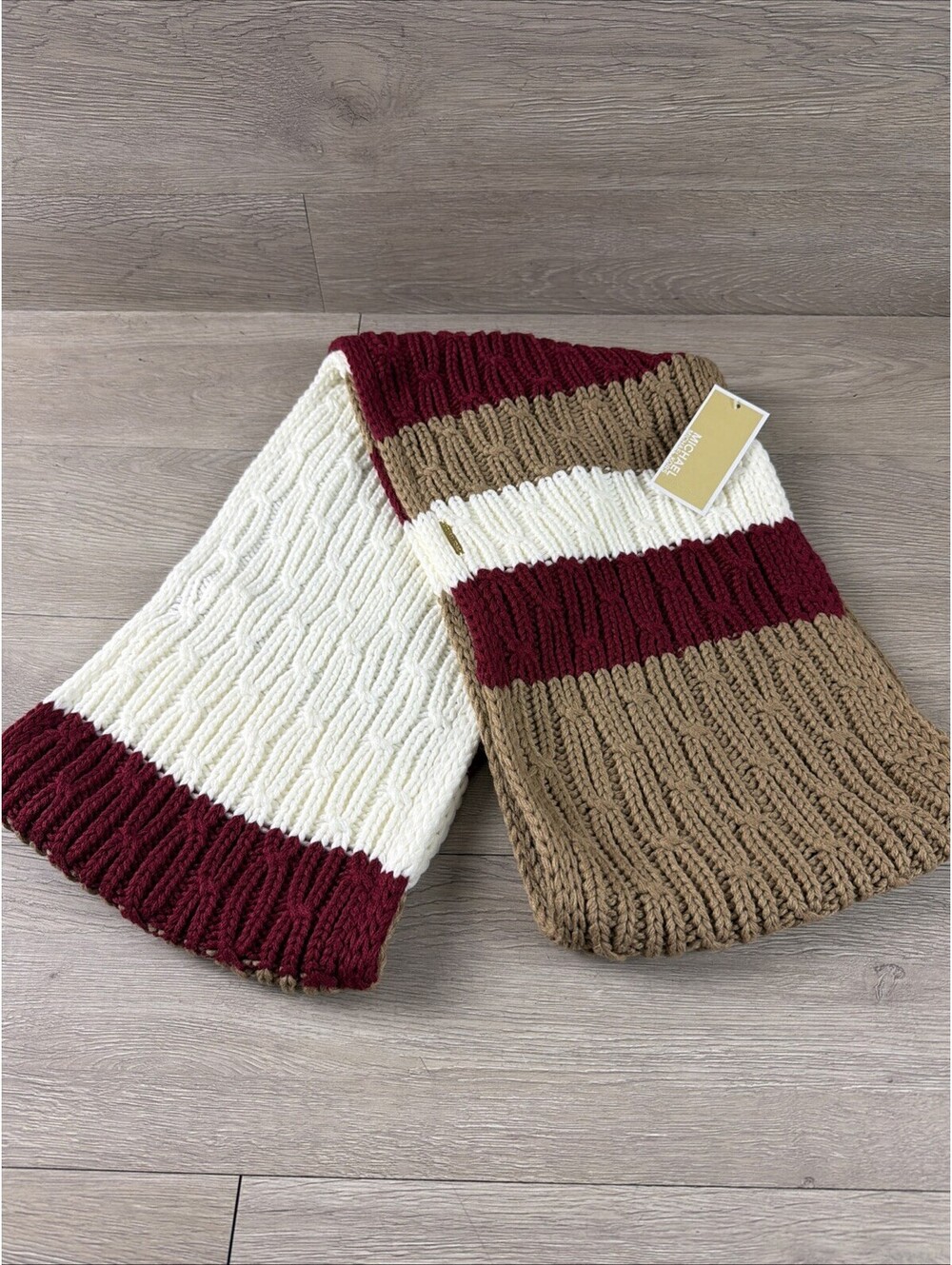 Michael Kors Scarf Womens One Size Red White MK Logo Metallic Knit NWT